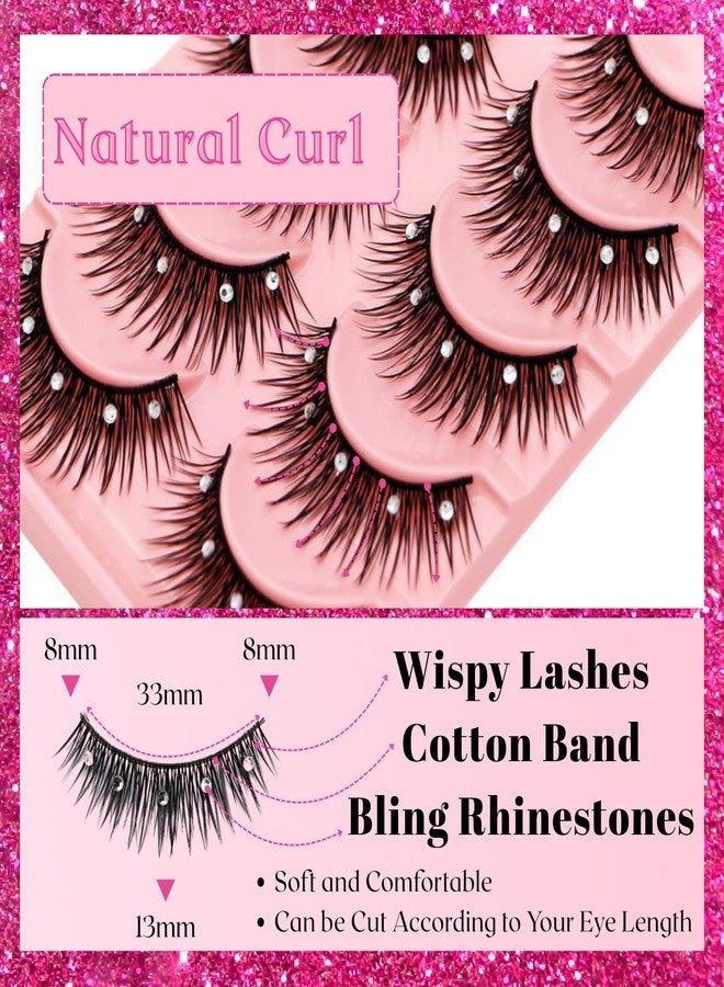 beyonday 5 Pairs Bling Glitter Lashes 3D Natural Cosplay Eyelash with Rhinestones, 13mm Dramatic Manga Lashes with Diamonds, Stage Makeup Lashes for Decorative Christmas Halloween New Year Party - Image 5